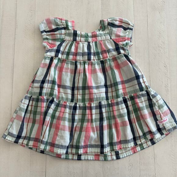 Pink and Green Plaid Ruffle Butts 100% Cotton Puff Sleeve Dress Size 2T VGUC - Picture 1 of 5